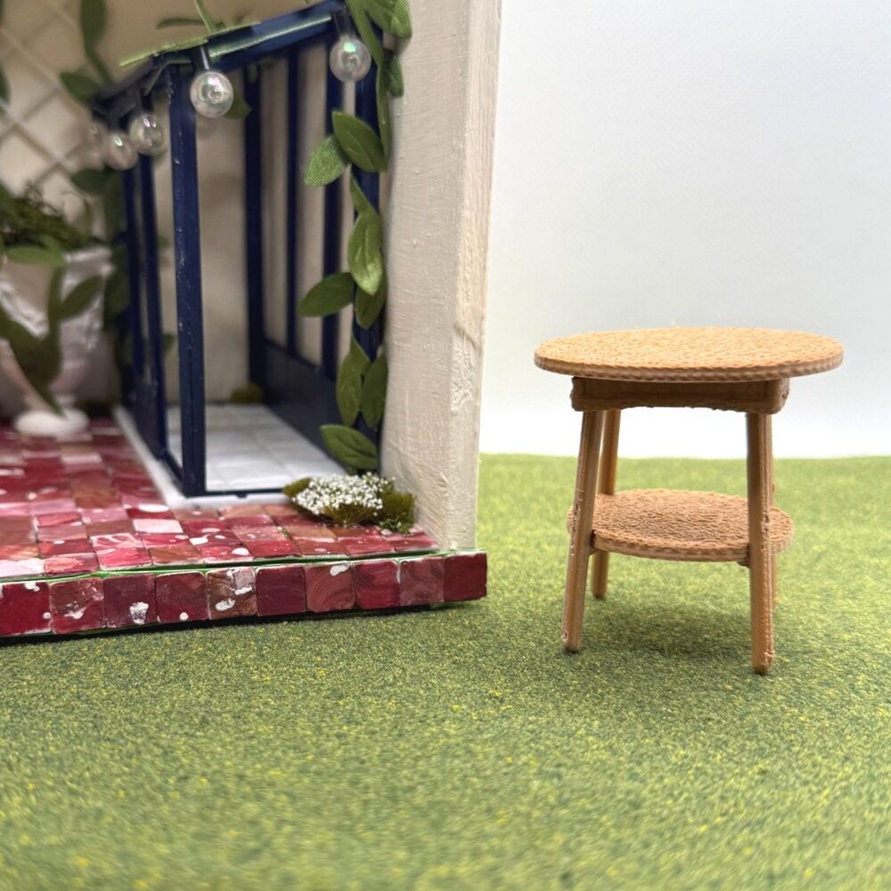 1:12 Dollhouse Miniature Conservatory Wicker Round Two Tier Side Table